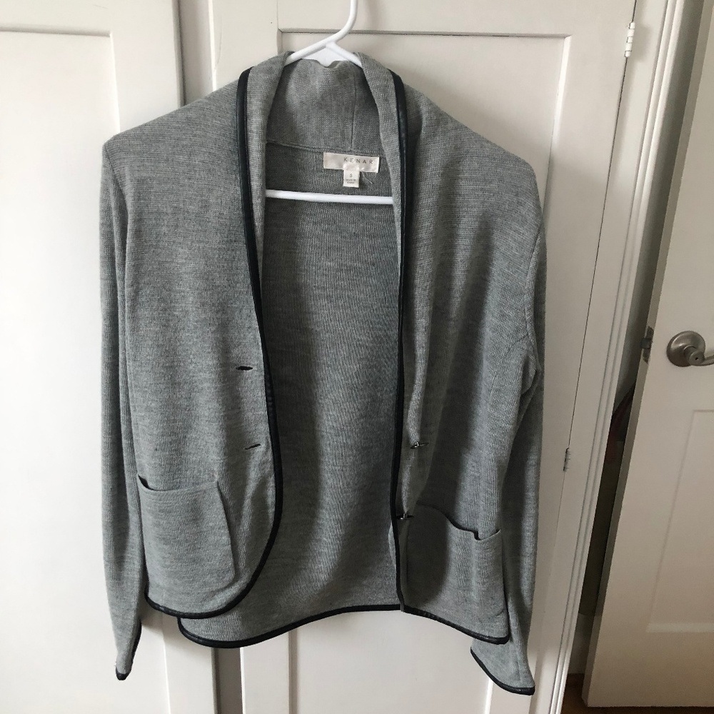 Gray Blazer w/ Faux Leather Trim